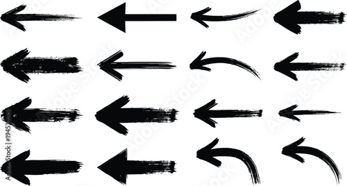 A versatile collection of black and white arrow icons featuring a vector set of directional signs and web design pointer elements for next, up, down, left, and right navigation