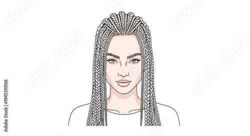 A woman with white box braids and light skin looks forward.