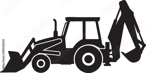 Black silhouette of a backhoe loader vector isolated PNG with Transparent Background