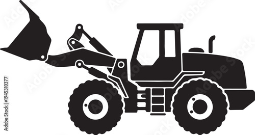 Vector black loader tractor icon isolated PNG with Transparent Background