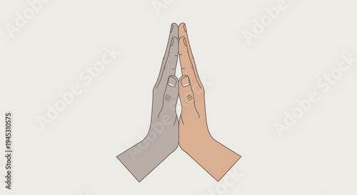 Hands in prayer position with grey and beige tones on neutral background