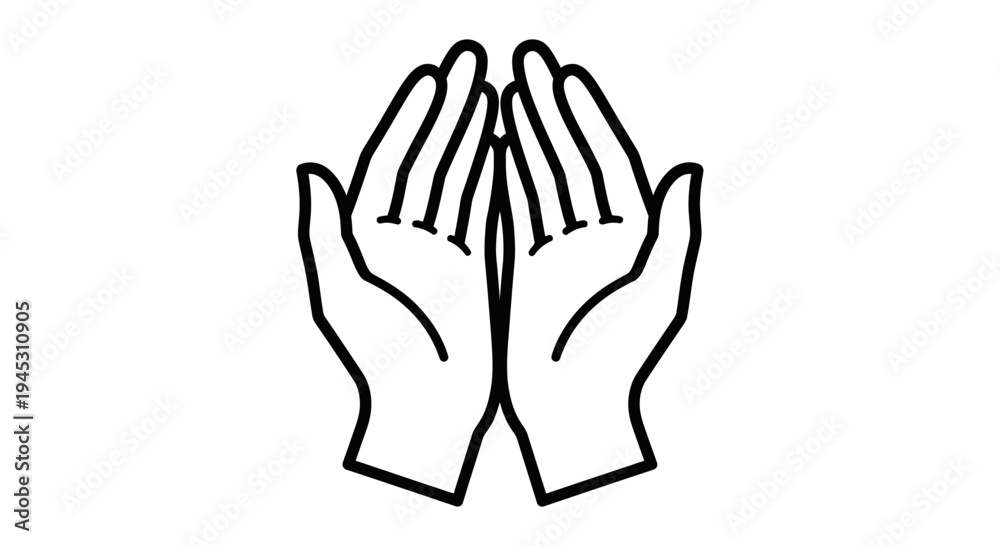 Fototapeta premium Hands praying vector illustration of joined palms in a simple outline
