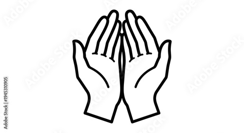 Hands praying vector illustration of joined palms in a simple outline