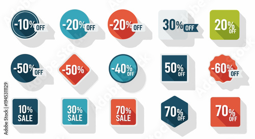 Colorful sale and discount badges collection for advertising and marketing