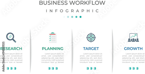 business workflow infographic charts with icons vector isolated on background best for presentations banner, process diagram and project planning.