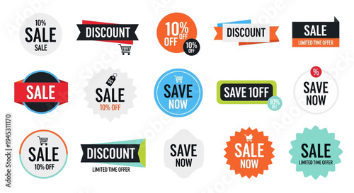 Colorful sale and discount badges for promotions and marketing campaigns