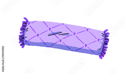 Cute bolster with hearts. Design of decorative pillow for sofa and bed. Soft cushion with tube shape. Textile bedroom interior decoration. Flat isolated vector illustration on white background