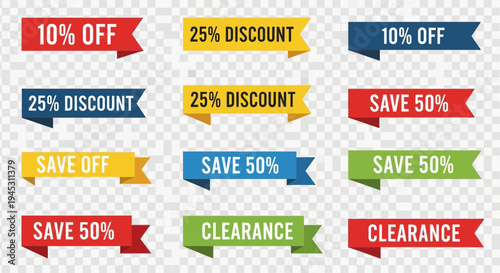 Colorful sale and discount ribbons for promotion and commercial design