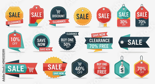 Colorful sale and discount tags collection for promotions and marketing