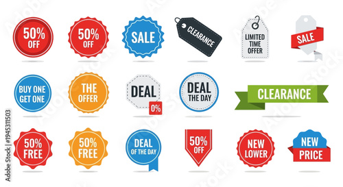 Colorful sale and promotional badges for retail and e commerce design