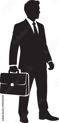Black silhouette of a businessman with briefcase vector isolated PNG with Transparent Background