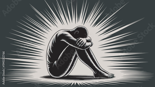 A person sitting alone in a dark and depressing environment with a sense of sadness and desperation.