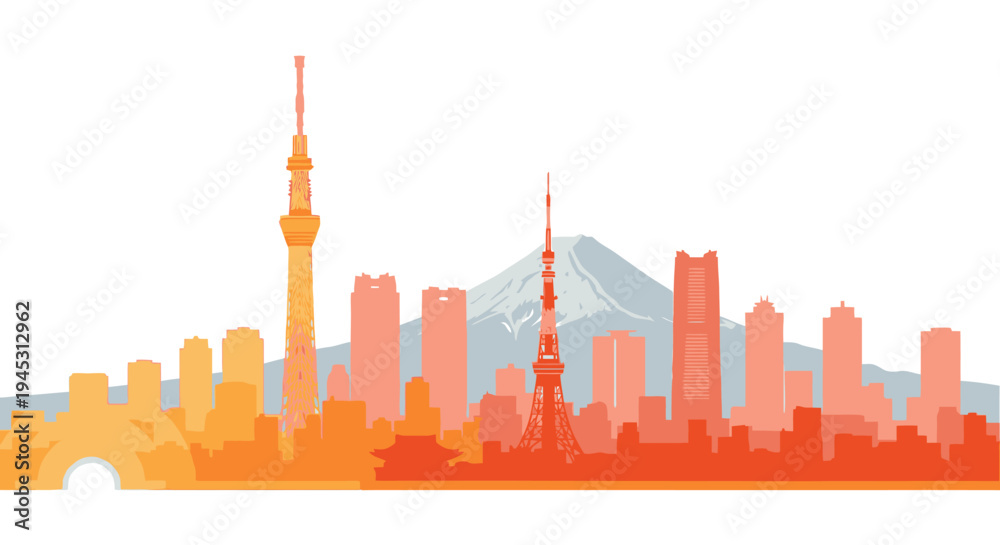 Obraz premium Illustration of Tokyo Skytree and cityscape skyline