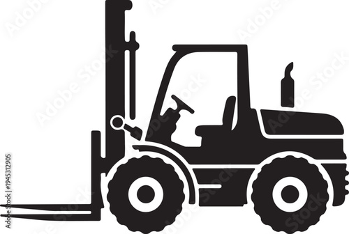 Vector forklift truck icon, industrial vehicle silhouette isolated PNG with Transparent Background