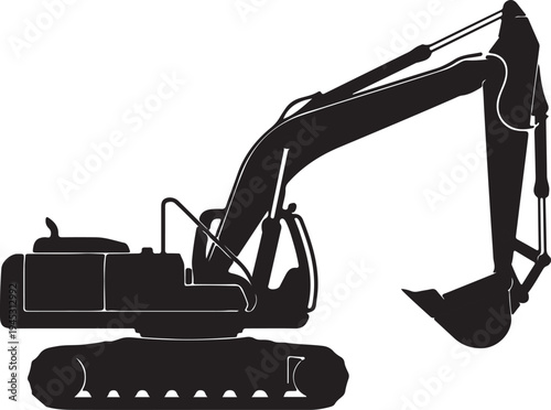 Black excavator silhouette vector isolated PNG with Transparent Background