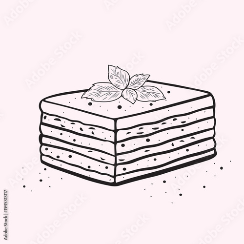 Minimalist layered cake slice line art dessert illustration