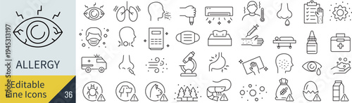 線の編集ができるアレルギーに関するアイコンセット（アウトライン化していない）

