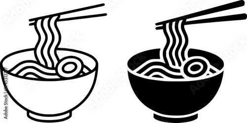 Noodles illustration icon, outline and silhouette, for fast food design