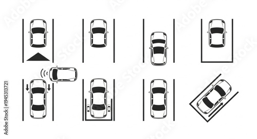 Automotive parking assist system icons showing different maneuvers.