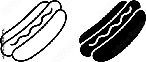 Hotdog illustration icon, outline and silhouette, for fast food design