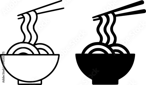 Ramen illustration icon, outline and silhouette, for food design