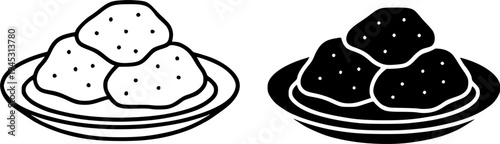 Rendang illustration icon, outline and silhouette, for Indonesian food design