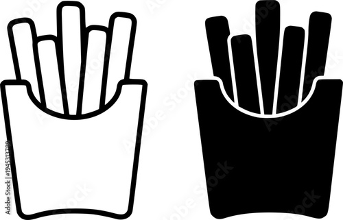 French fries illustration icon, outline and silhouette, for fast food design