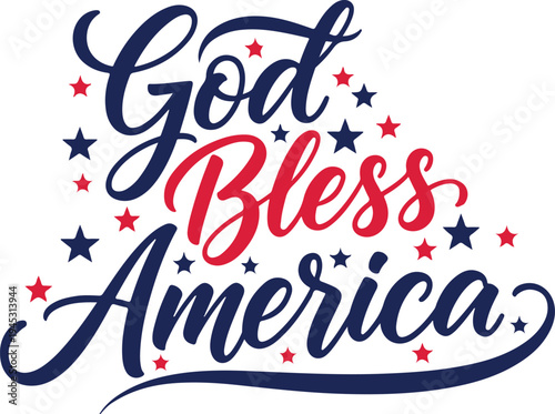 Vectoe art of god bless america typography with stars on for 4th of july