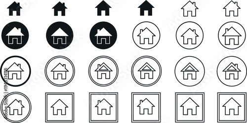 Home House Icons Set Vector Illustration Collection of Real Estate Property Symbols in Outline and Solid Style