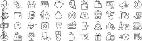 ベクターでモノクロのポイントに関する線画アイコンセット
