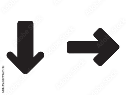 Black arrow icons pointing down and right on white background for navigation and direction  simple and clear
