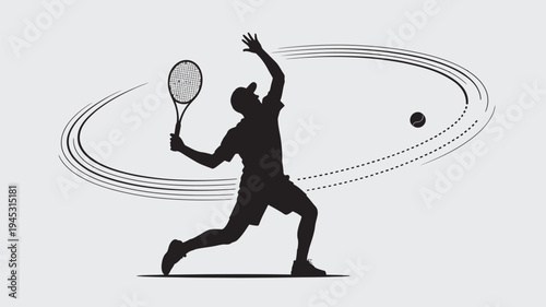 A tennis player in motion, swinging a racket to hit a ball with dynamic movement and energy.