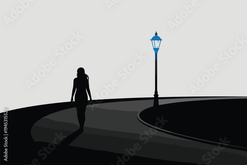 Woman Under Streetlight, loneliness mood concept