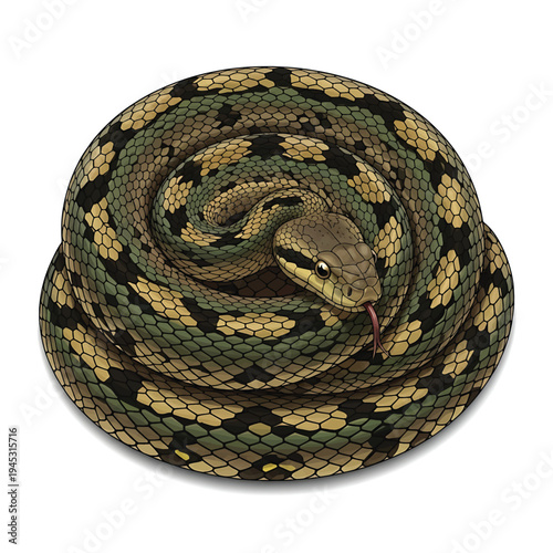 Coiled snake illustration on white background