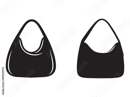 Black shoulder bags isolated on white background  two minimalist handbags with short straps and smooth lines