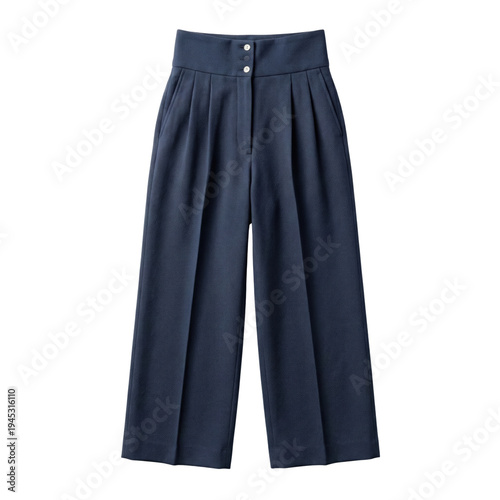 Photos Navy blue high waisted pleated trousers