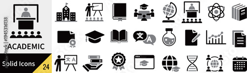 ベクターのアカデミーに関するシルエットアイコンセット
