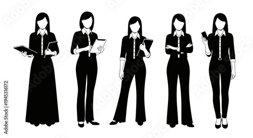 Business Women Silhouette Icons - Finance, Office, Professional - Vector Art