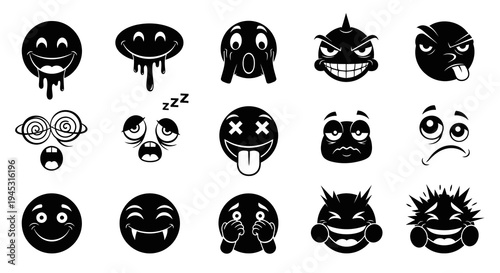 Black and White Emoji Icons - Expressive Faces for Digital Communication