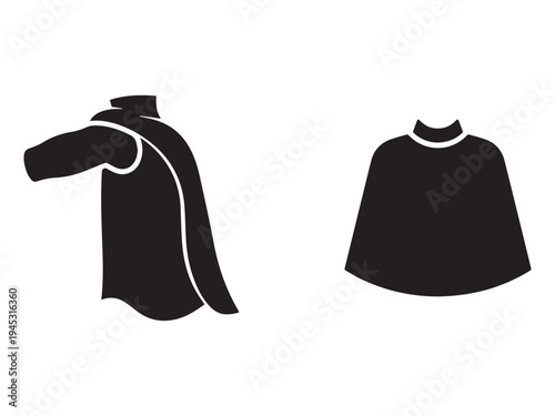 Black silhouettes of two hooded sweatshirts with and without sleeves  isolated on white background
