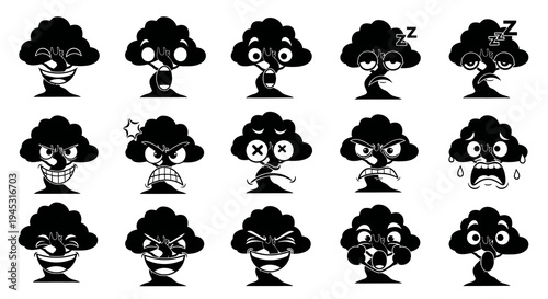 Black  White Tree Emoticons Set Glyph Art