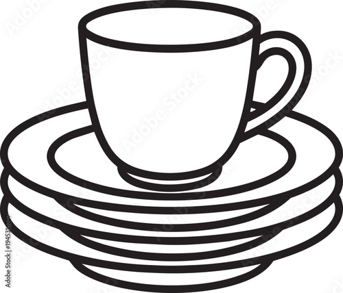 Tableware kitchenware cup plates store outline icon for shopping mall navigation and shop category sign symbol