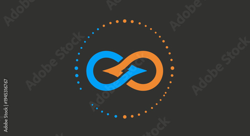 Abstract infinity symbol with arrows on dark background design concept