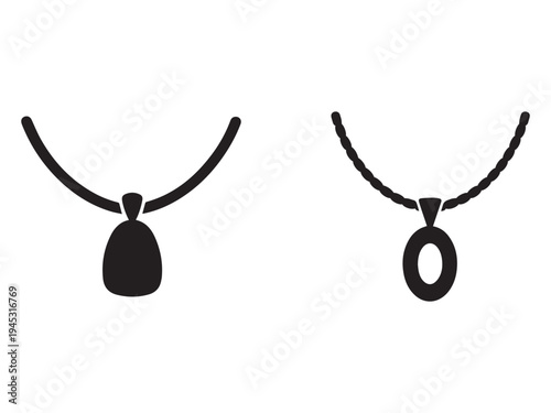 Black silhouettes of two necklaces with pendants isolated on white background