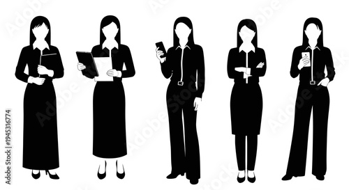 Black  White Silhouettes of Businesswomen in Professional Attire