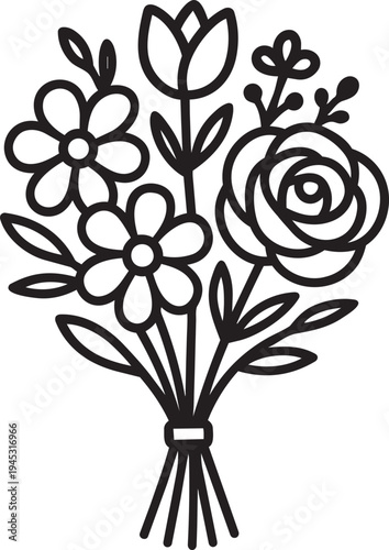 Flowers florist shop floral bouquet outline icon for shopping mall navigation and store category sign symbol