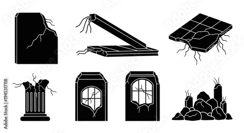 Ruined Architecture Icons Black Glyph Set