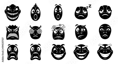 Black and White Emoji Icons: Expressions of Emotion and Mood