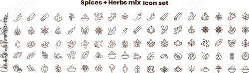 Set of 95 spices and herbs icons vector