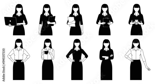 Businesswoman Silhouette Set - Office Professional Vector Art